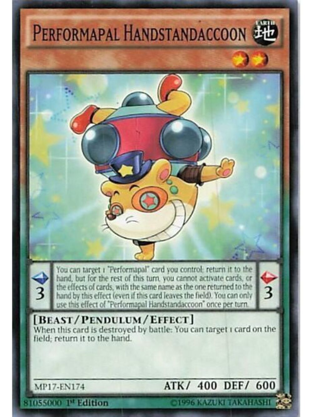 Yu-Gi-Oh! TCG 2017 Performapal Handstandaccoon NM MP17
